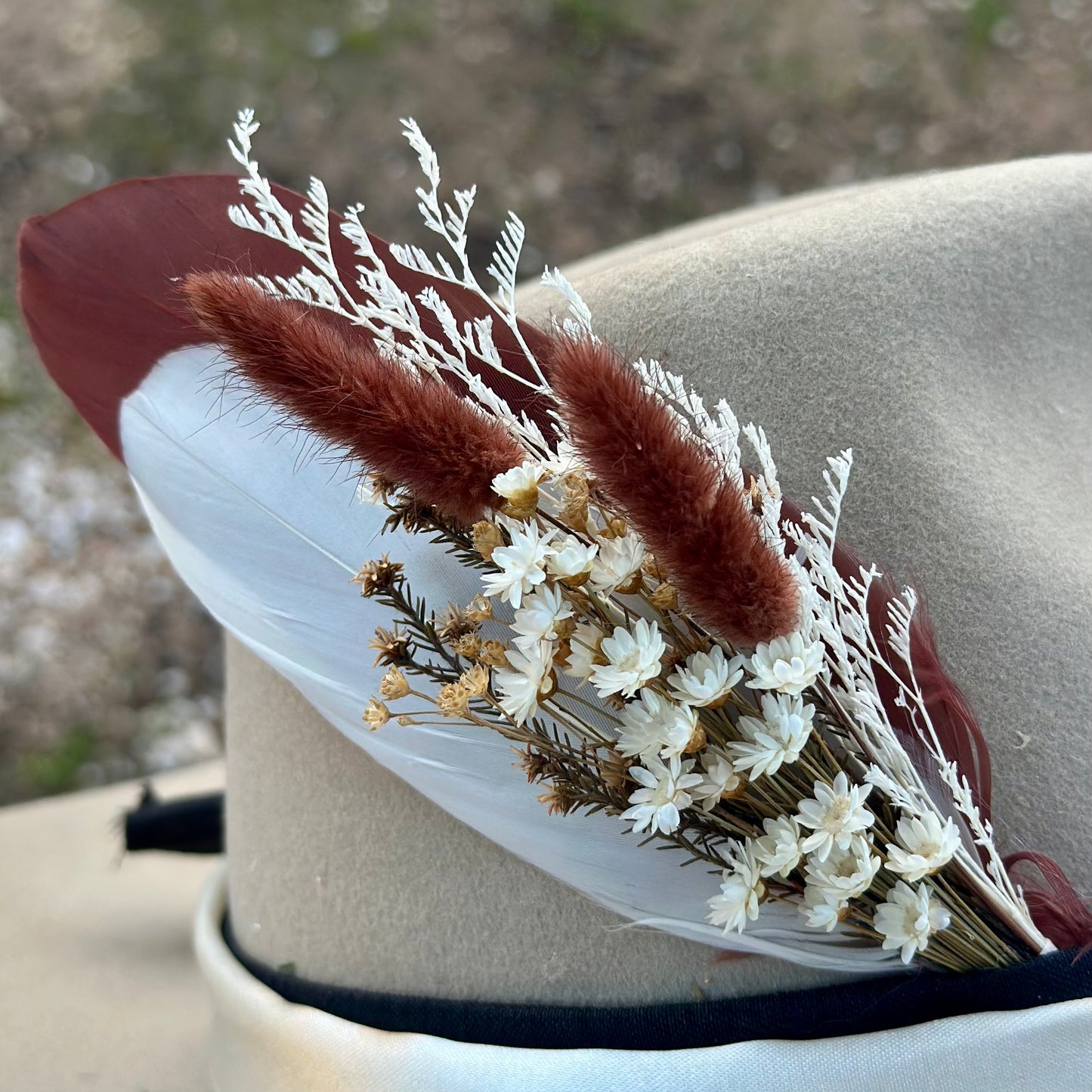 Floral & Feather hat pin