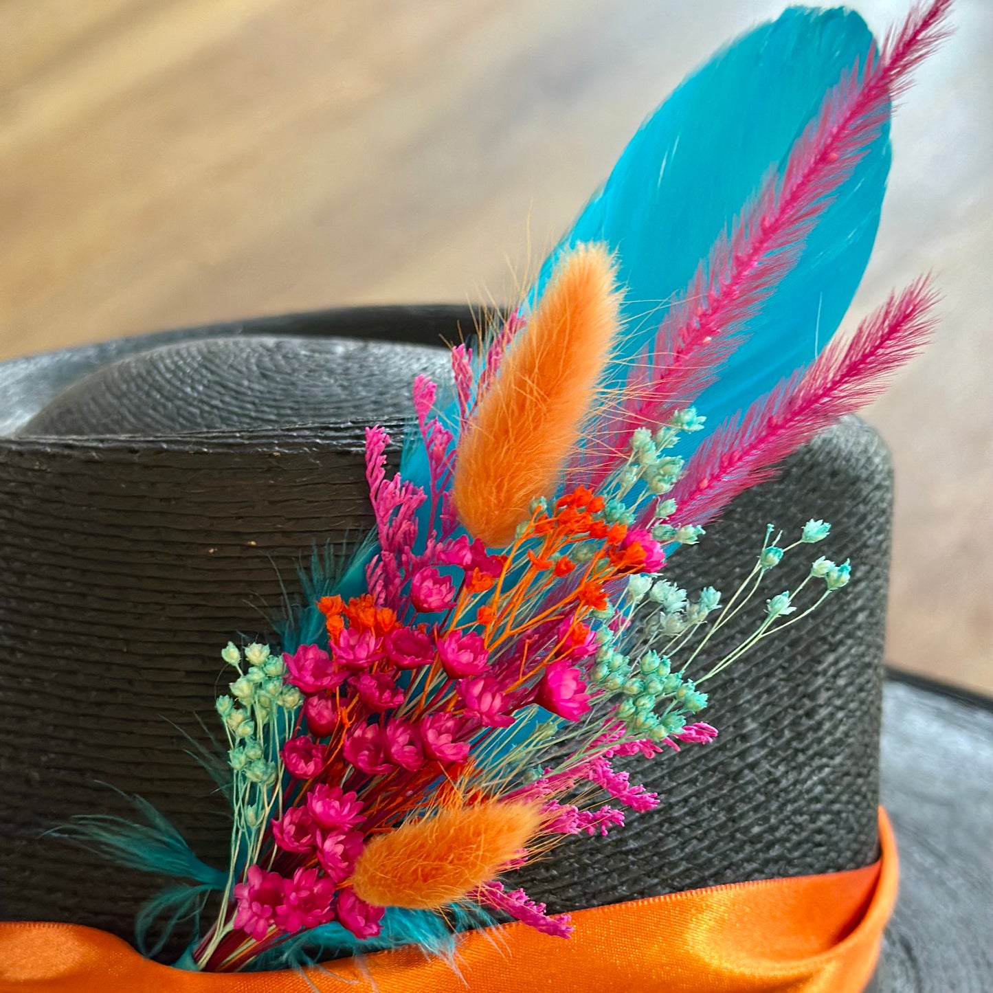 Floral & Feather hat pin