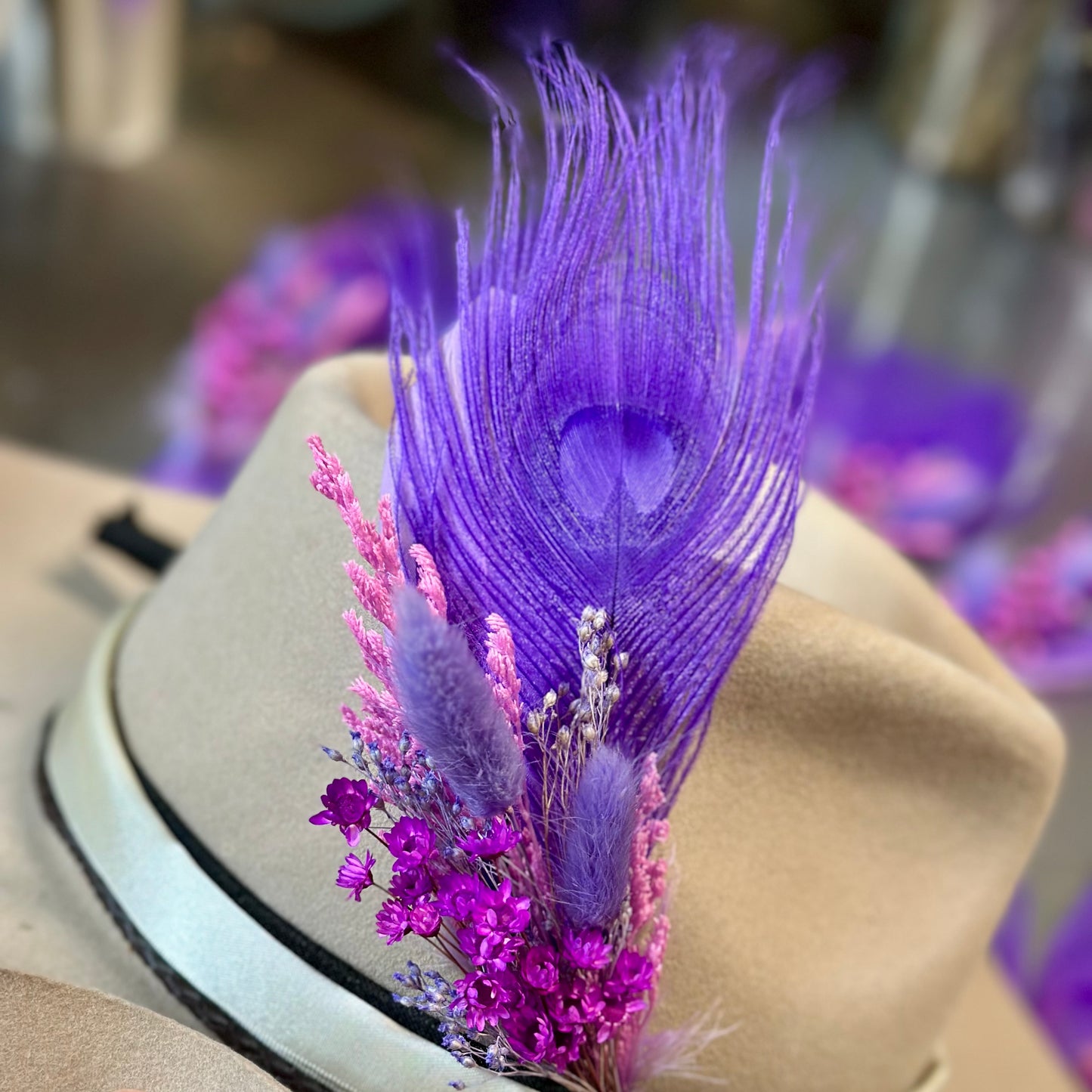 Floral & Feather hat pin