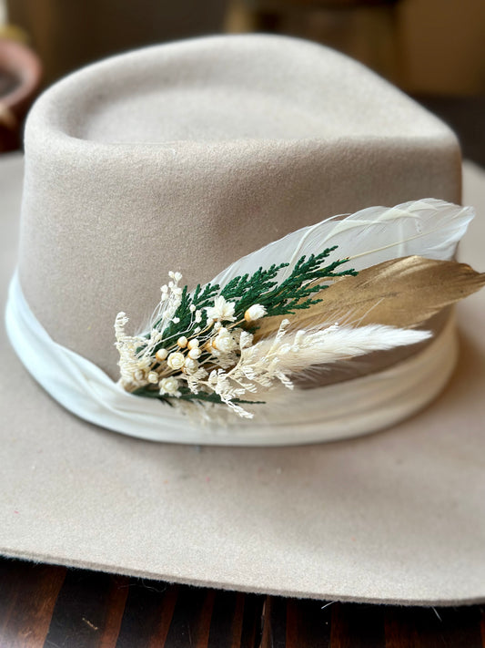 Floral & Feather hat pin