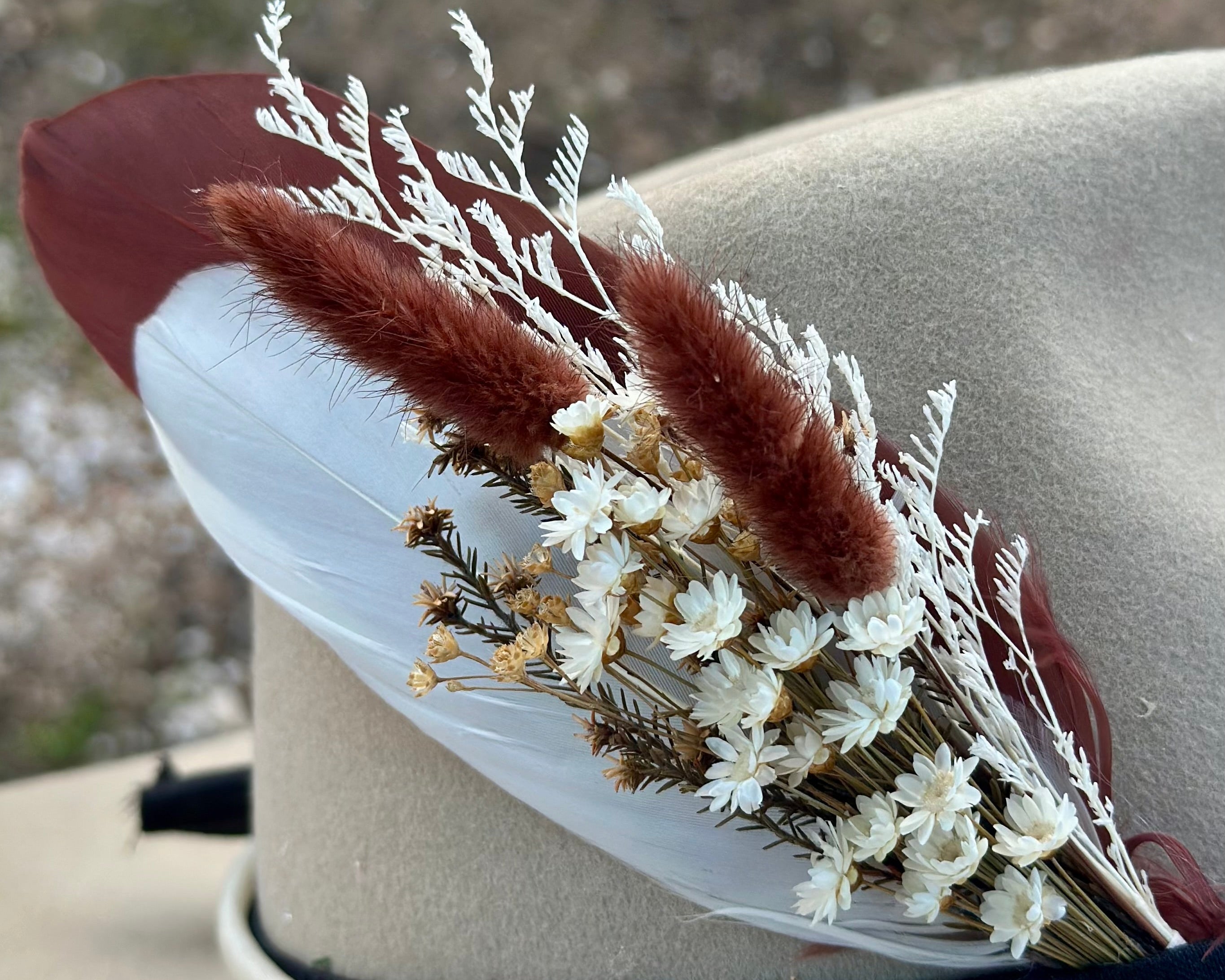 Floral & Feather hat pin