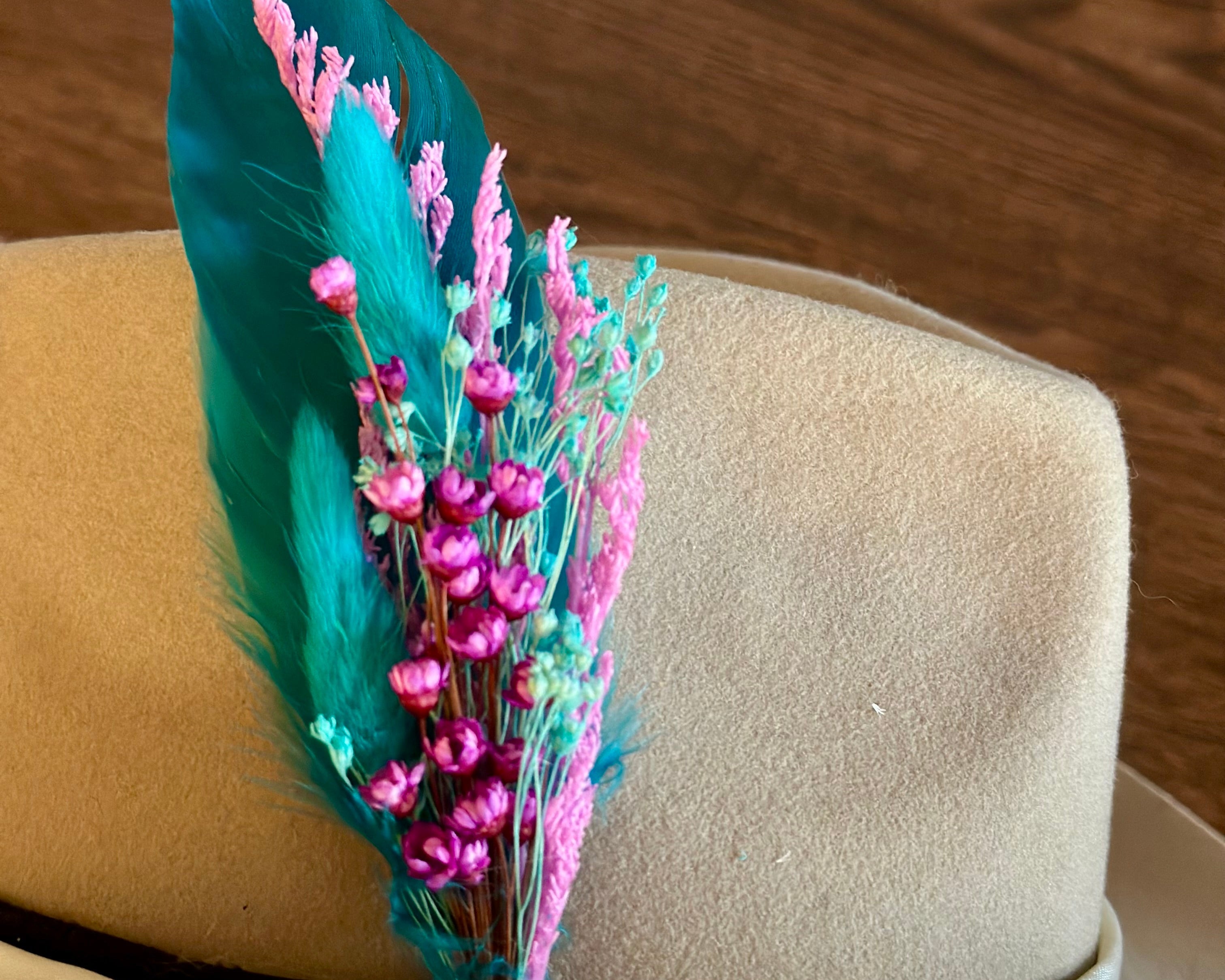 Floral & Feather hat pin