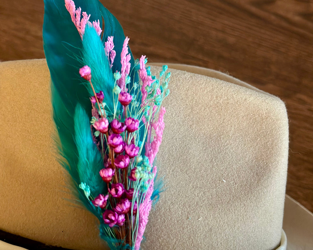 Floral & Feather hat pin