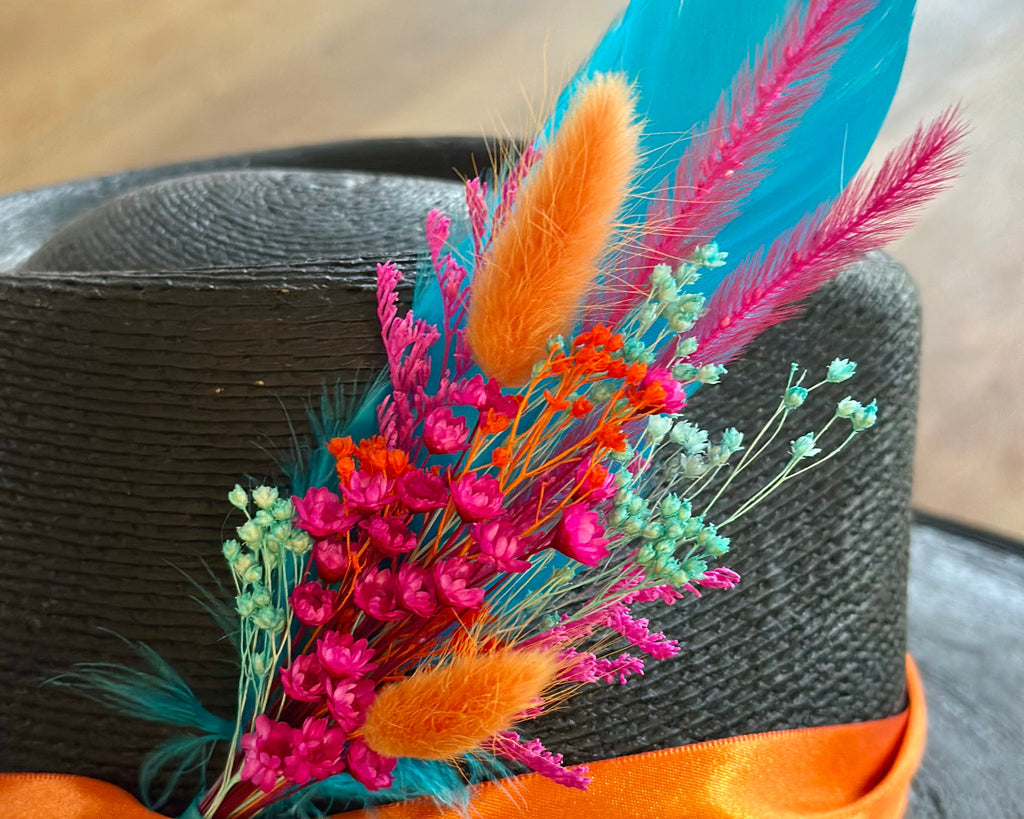 Floral & Feather hat pin