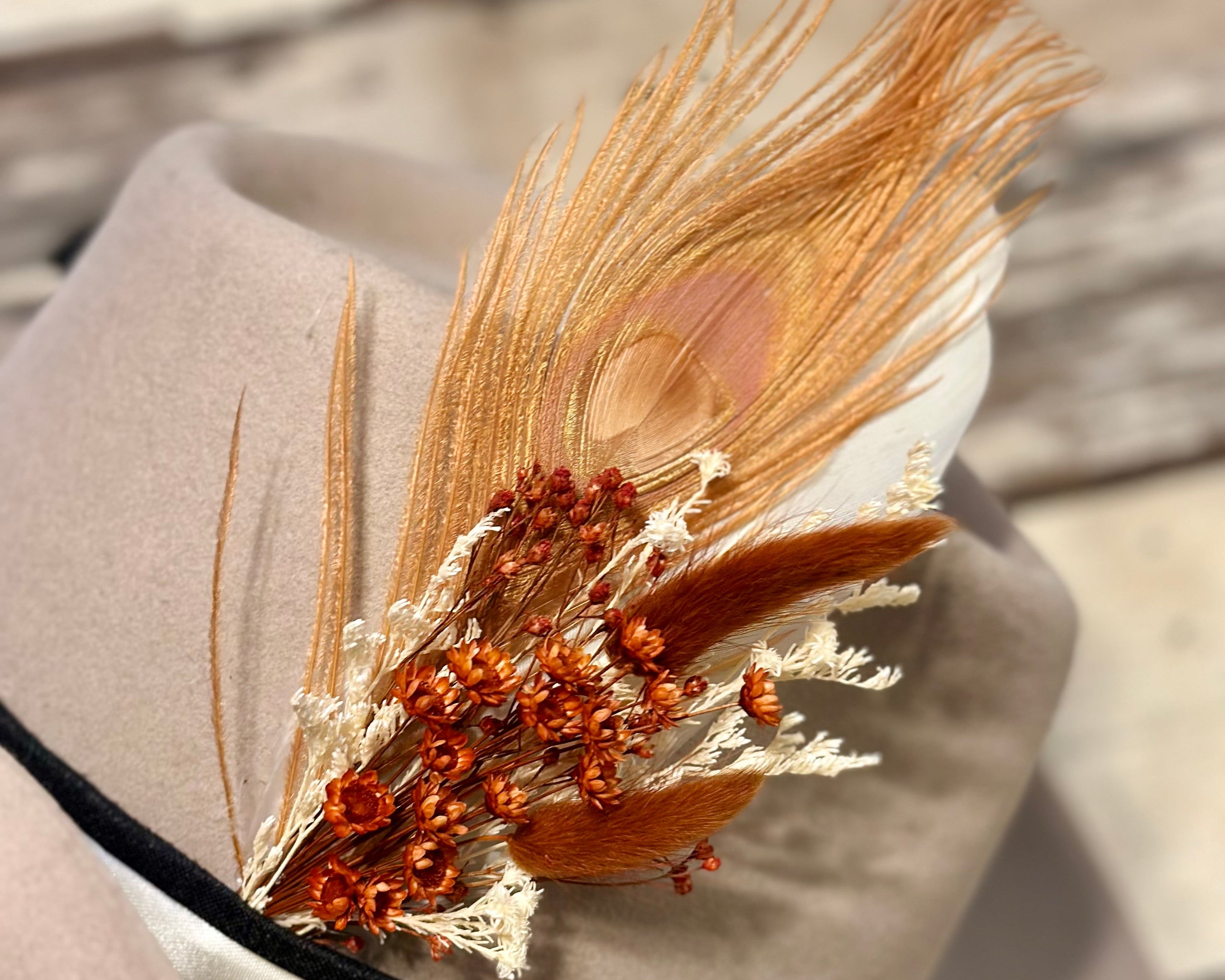Floral & Feather hat pin