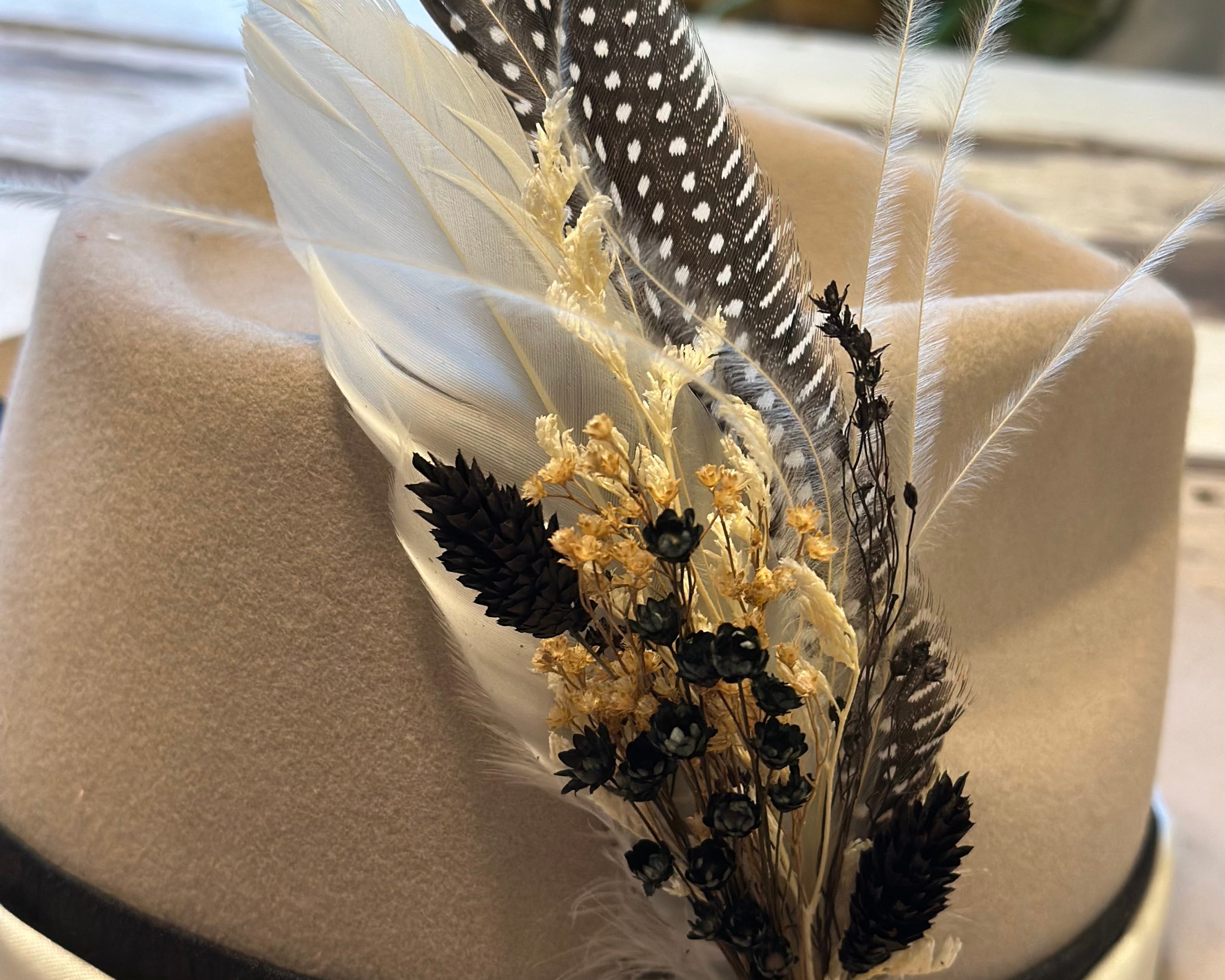 Floral & Feather hat pin
