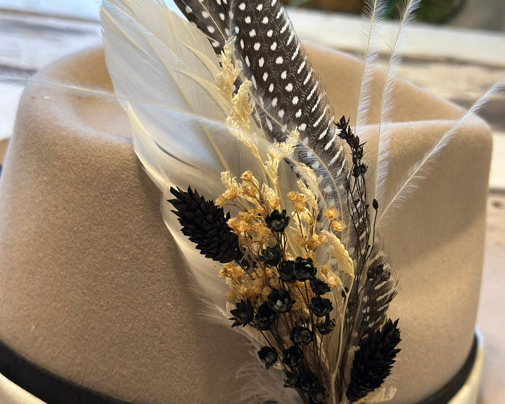 Floral & Feather hat pin